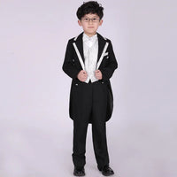 England Style Tuxedo Suits Boys Clothes Set Kids Formal Wedding Blazer Swallow-tailed Coat Kids Party Bow Tie Clothing 5PCS/Set