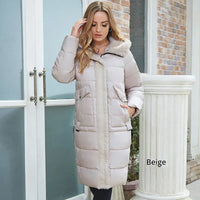 Women's Winter Hooded Plush Padded Warm Parka Long Jacket