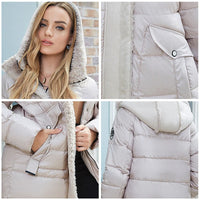 Women's Winter Hooded Plush Padded Warm Parka Long Jacket