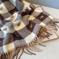 Women's Luxury Brand Knitted Heart Pattern Warm Plaid Scarf/Shawl