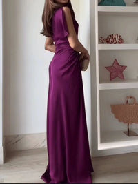 Women's Casual O-neck Draped Gowns Evening Dress