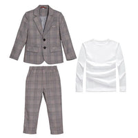 Spring Autumn Kids Boys Suits Elegant Children Boys Plaid Blazer Pant Suits Outfits Set Young Teenager Boys Formal Wedding Suits