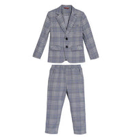 Spring Autumn Kids Boys Suits Elegant Children Boys Plaid Blazer Pant Suits Outfits Set Young Teenager Boys Formal Wedding Suits