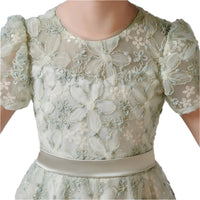 Girls' O-neck Rhinestone Flower Lace Dress