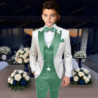 White Business Boy Suit Formal Occasion Kids Wedding Party Prom Boy Tuxedo 3 Piece Set Blazer Vest Pants