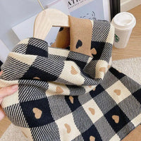 Women's Luxury Brand Knitted Heart Pattern Warm Plaid Scarf/Shawl