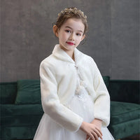 Girls Princess Plush Jackets Children Thicken Wedding Birthday Party Coats Kids White Shawl Cape New Warm Long Sleeves Clothing