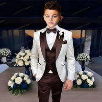 White Business Boy Suit Formal Occasion Kids Wedding Party Prom Boy Tuxedo 3 Piece Set Blazer Vest Pants