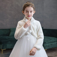 Girls Princess Plush Jackets Children Thicken Wedding Birthday Party Coats Kids White Shawl Cape New Warm Long Sleeves Clothing