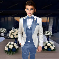 White Business Boy Suit Formal Occasion Kids Wedding Party Prom Boy Tuxedo 3 Piece Set Blazer Vest Pants