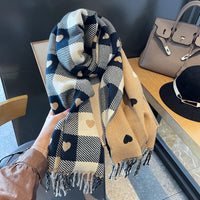 Women's Luxury Brand Knitted Heart Pattern Warm Plaid Scarf/Shawl