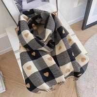 Women's Luxury Brand Knitted Heart Pattern Warm Plaid Scarf/Shawl