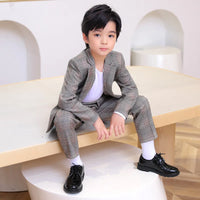 Spring Autumn Kids Boys Suits Elegant Children Boys Plaid Blazer Pant Suits Outfits Set Young Teenager Boys Formal Wedding Suits