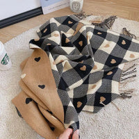 Women's Luxury Brand Knitted Heart Pattern Warm Plaid Scarf/Shawl