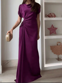Women's Casual O-neck Draped Gowns Evening Dress