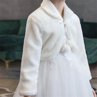 Girls Princess Plush Jackets Children Thicken Wedding Birthday Party Coats Kids White Shawl Cape New Warm Long Sleeves Clothing