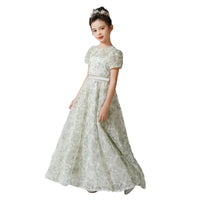 Girls' O-neck Rhinestone Flower Lace Dress
