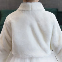 Girls Princess Plush Jackets Children Thicken Wedding Birthday Party Coats Kids White Shawl Cape New Warm Long Sleeves Clothing