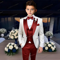 White Business Boy Suit Formal Occasion Kids Wedding Party Prom Boy Tuxedo 3 Piece Set Blazer Vest Pants