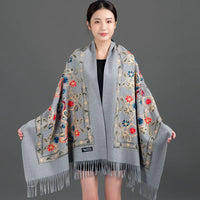 Women's Luxury Embroidery Cashmere Soft Scarf/Shawl