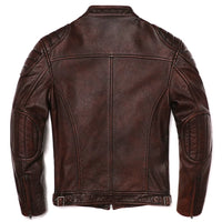 2025 Vintage Brown Genuine Leather Jacket Real Natural Cowhide Men Motorcycle Biker Coat Mens Slim Calf Skin Coat