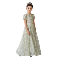Girls' O-neck Rhinestone Flower Lace Dress