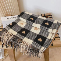 Women's Luxury Brand Knitted Heart Pattern Warm Plaid Scarf/Shawl