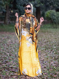 2025 Summer New Casual Elegant Flore Print Long Skirt with Scarf Malaysia loose fitting robes Cool Muslim Abaya Autumn Dress