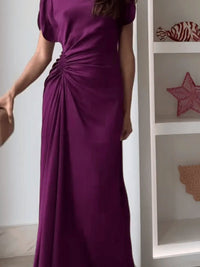 Women's Casual O-neck Draped Gowns Evening Dress