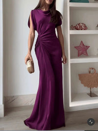 Women's Casual O-neck Draped Gowns Evening Dress