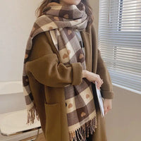 Women's Luxury Brand Knitted Heart Pattern Warm Plaid Scarf/Shawl