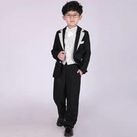 England Style Tuxedo Suits Boys Clothes Set Kids Formal Wedding Blazer Swallow-tailed Coat Kids Party Bow Tie Clothing 5PCS/Set
