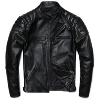 2025 Vintage Brown Genuine Leather Jacket Real Natural Cowhide Men Motorcycle Biker Coat Mens Slim Calf Skin Coat