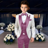 White Business Boy Suit Formal Occasion Kids Wedding Party Prom Boy Tuxedo 3 Piece Set Blazer Vest Pants