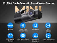 2K Voice Control WiFi APP Monitor Front Dash Cam