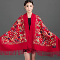 Women's Luxury Embroidery Cashmere Soft Scarf/Shawl