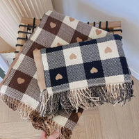 Women's Luxury Brand Knitted Heart Pattern Warm Plaid Scarf/Shawl