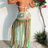 Women's Binary Colour Halter Deep V Neck Beachwear Knit Bikini Cover Up Dress