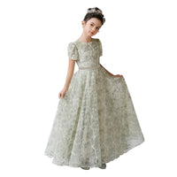 Girls' O-neck Rhinestone Flower Lace Dress