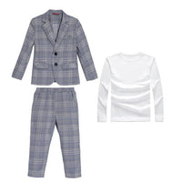 Spring Autumn Kids Boys Suits Elegant Children Boys Plaid Blazer Pant Suits Outfits Set Young Teenager Boys Formal Wedding Suits