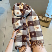 Women's Luxury Brand Knitted Heart Pattern Warm Plaid Scarf/Shawl