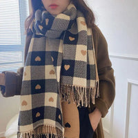 Women's Luxury Brand Knitted Heart Pattern Warm Plaid Scarf/Shawl