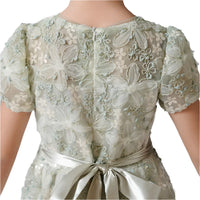 Girls' O-neck Rhinestone Flower Lace Dress