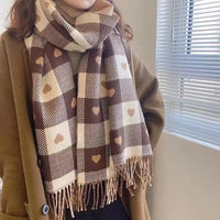 Women's Luxury Brand Knitted Heart Pattern Warm Plaid Scarf/Shawl