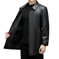Men's Midi Long Genuine Leather Jacket