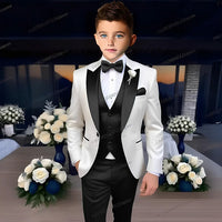 White Business Boy Suit Formal Occasion Kids Wedding Party Prom Boy Tuxedo 3 Piece Set Blazer Vest Pants