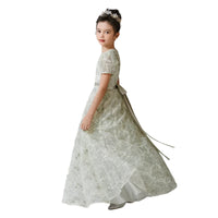 Girls' O-neck Rhinestone Flower Lace Dress