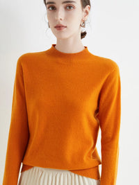 Women's Solid Mock-neck 100% Merino Wool Pullover Sweater
