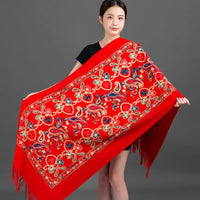 Women's Luxury Embroidery Cashmere Soft Scarf/Shawl