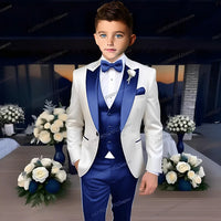 White Business Boy Suit Formal Occasion Kids Wedding Party Prom Boy Tuxedo 3 Piece Set Blazer Vest Pants